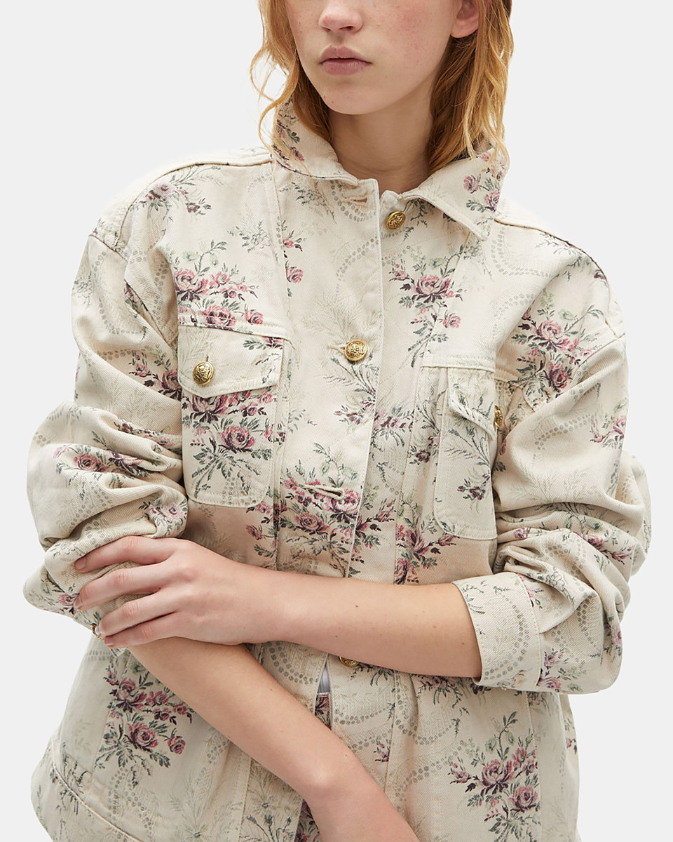 Flower print jacket in beige denim
