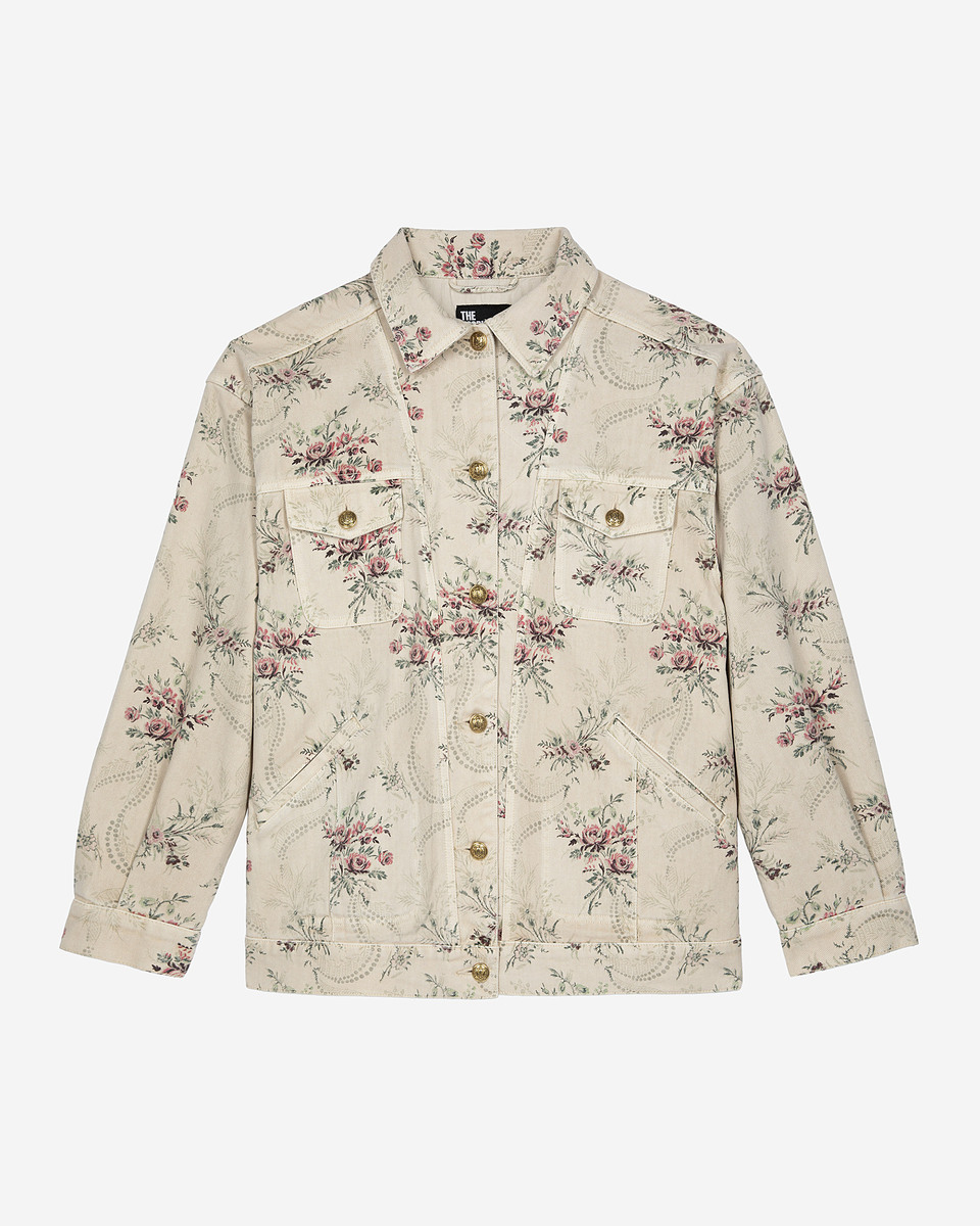 Flower print jacket in beige denim