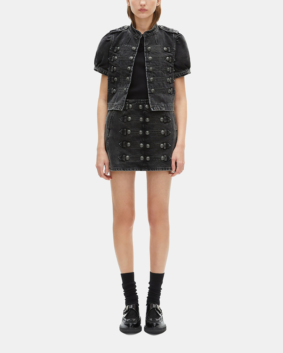 Grey denim short-sleeved officer jacket