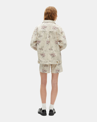 Flower print jacket in beige denim
