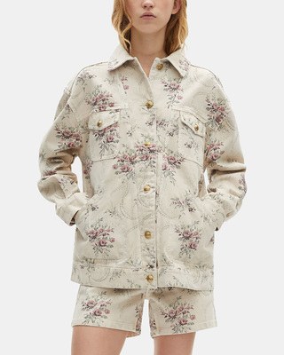 Flower print jacket in beige denim