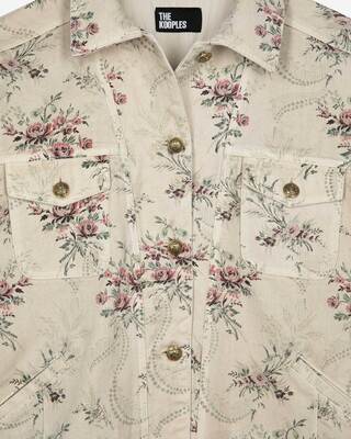 Flower print jacket in beige denim
