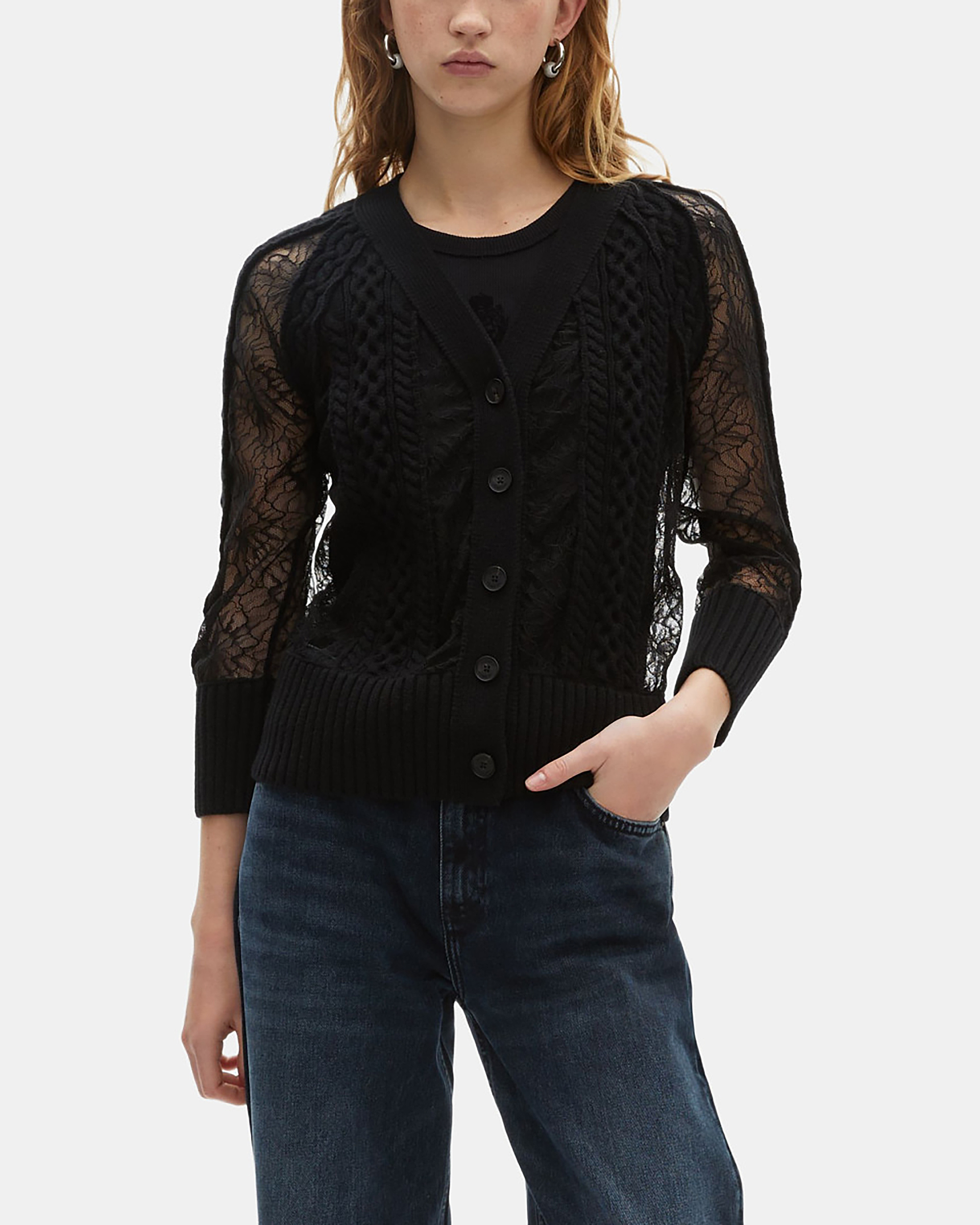 Black wool and lace cardigan