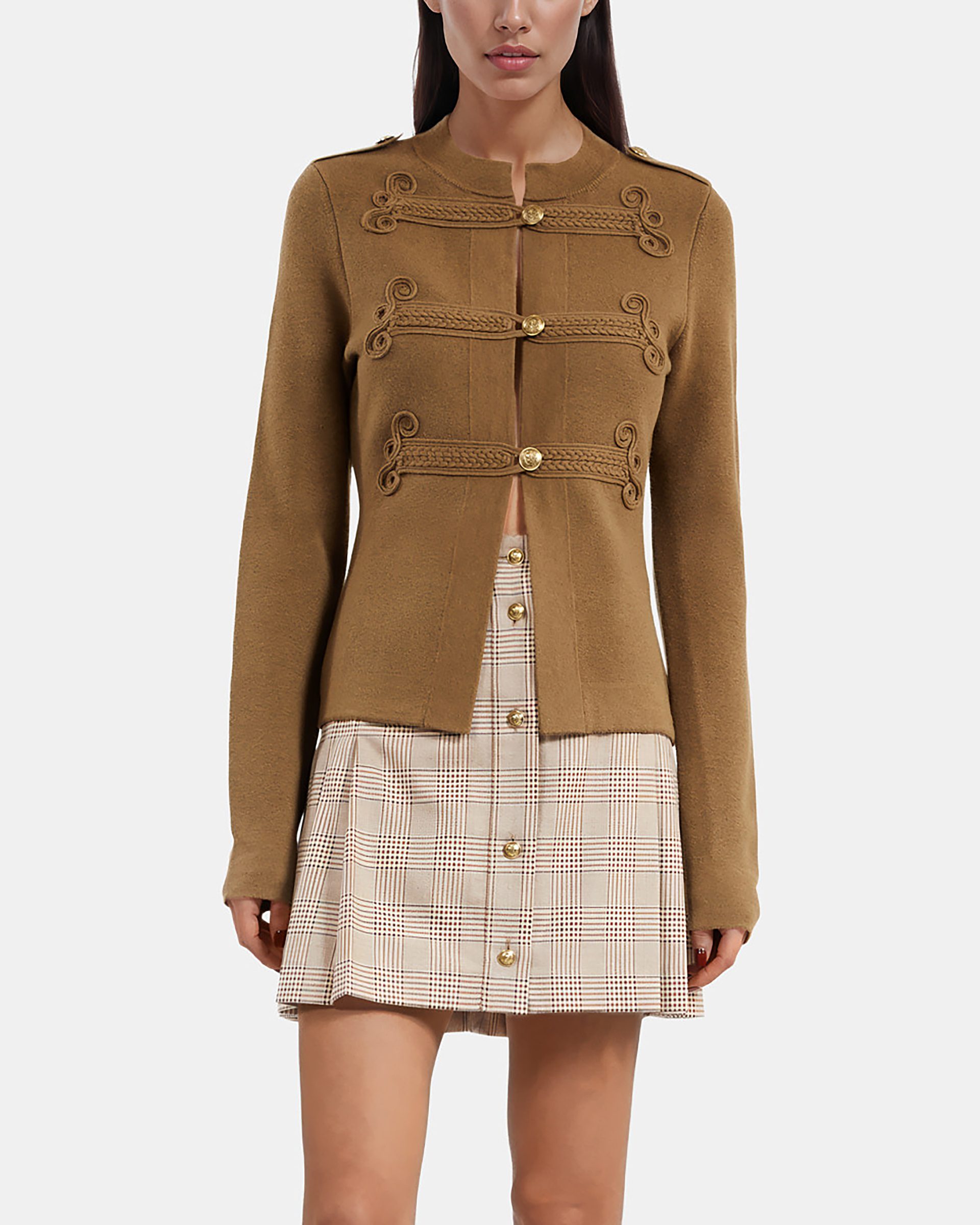 Khaki officer-style wool cardigan