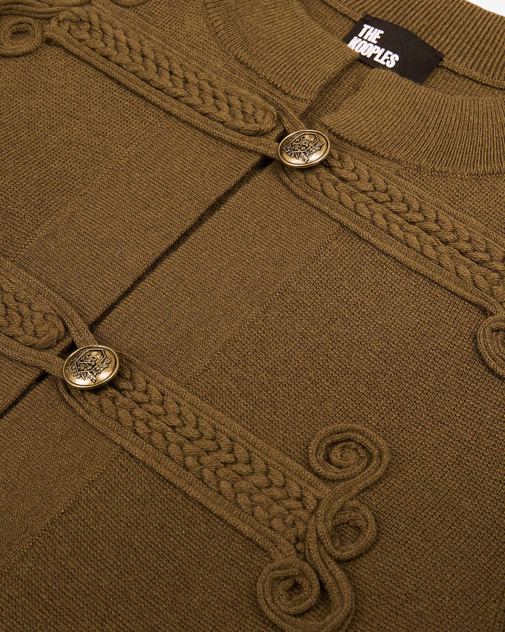 Khaki officer-style wool cardigan