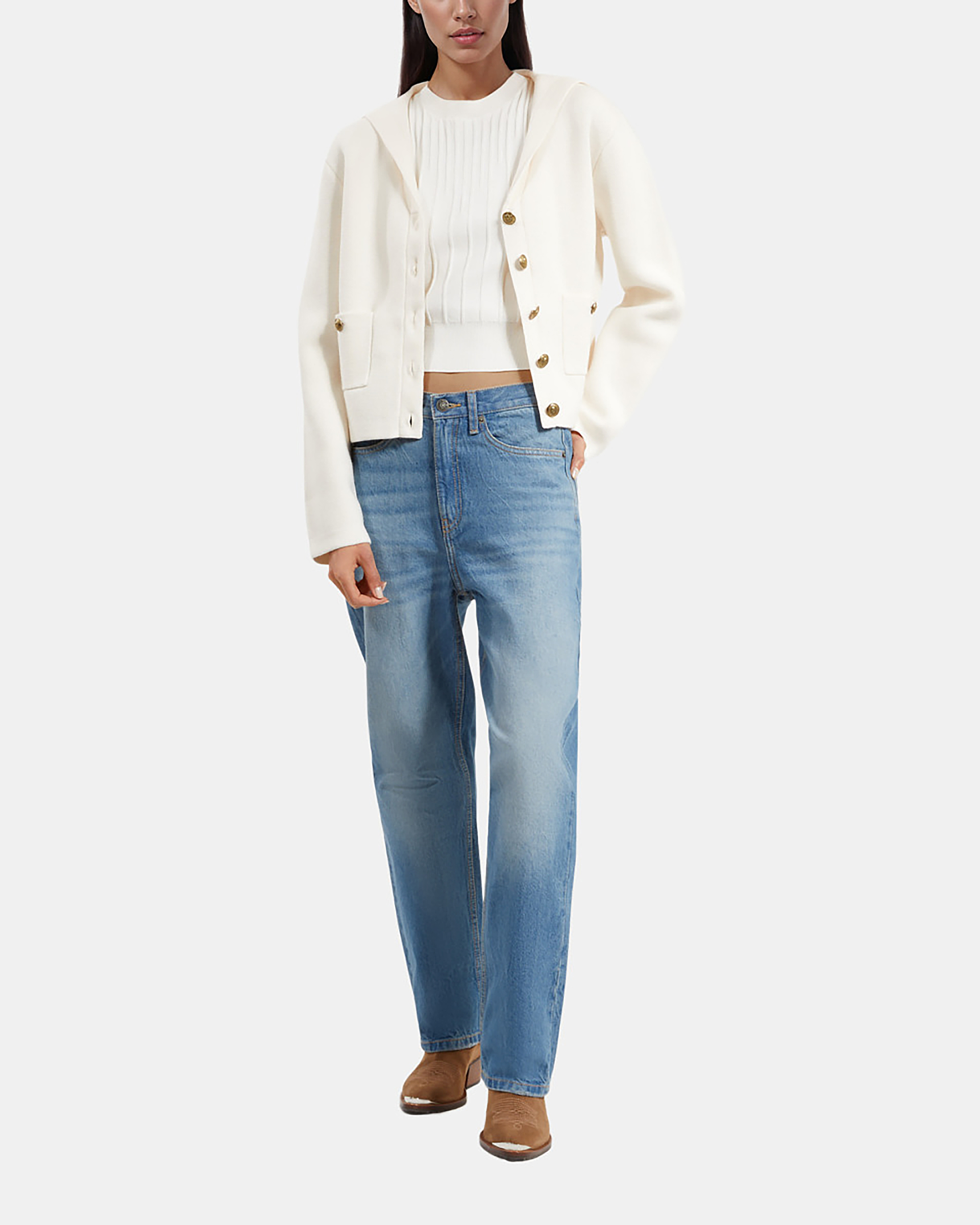 Ecru cotton and wool cardigan