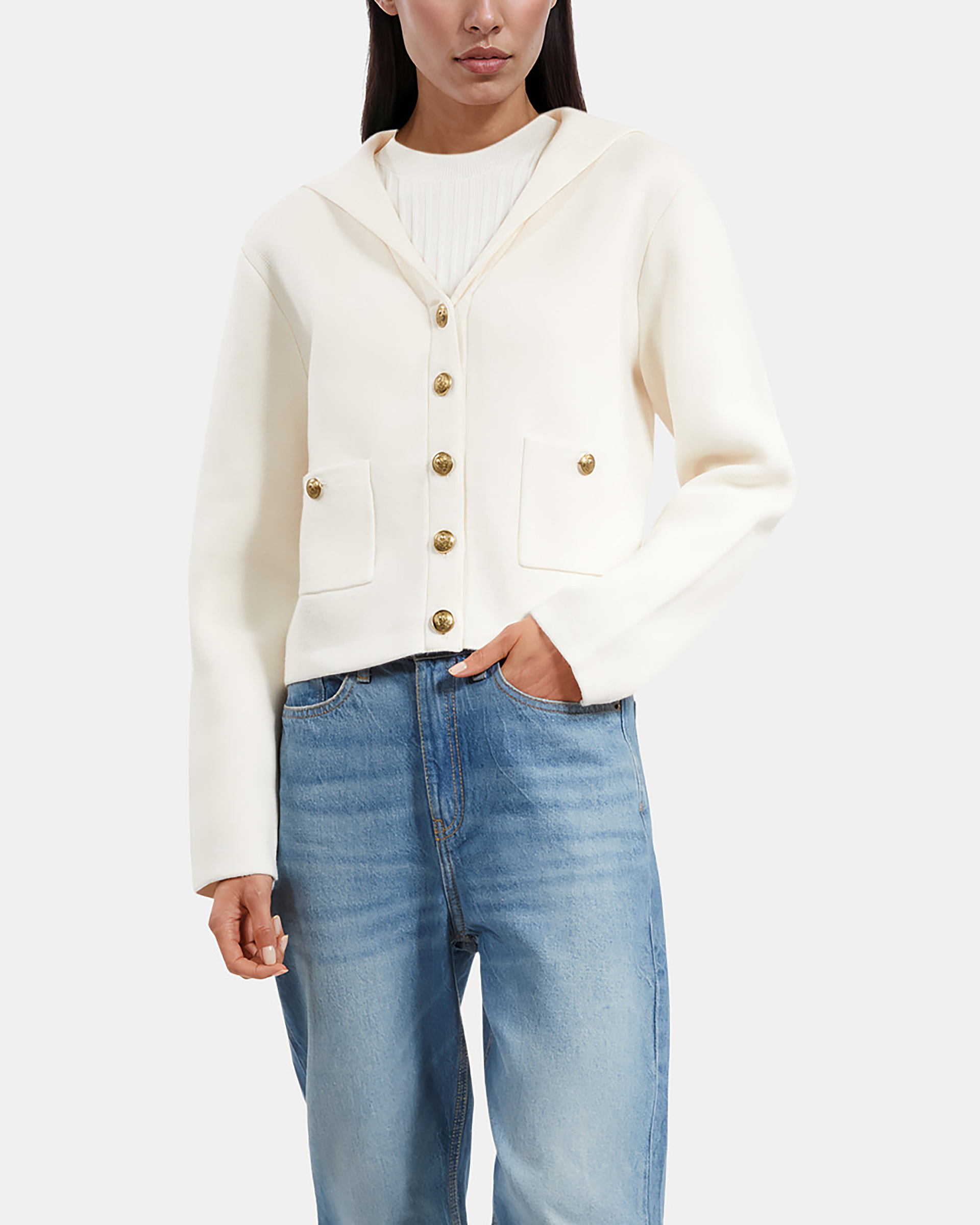 Ecru cotton and wool cardigan