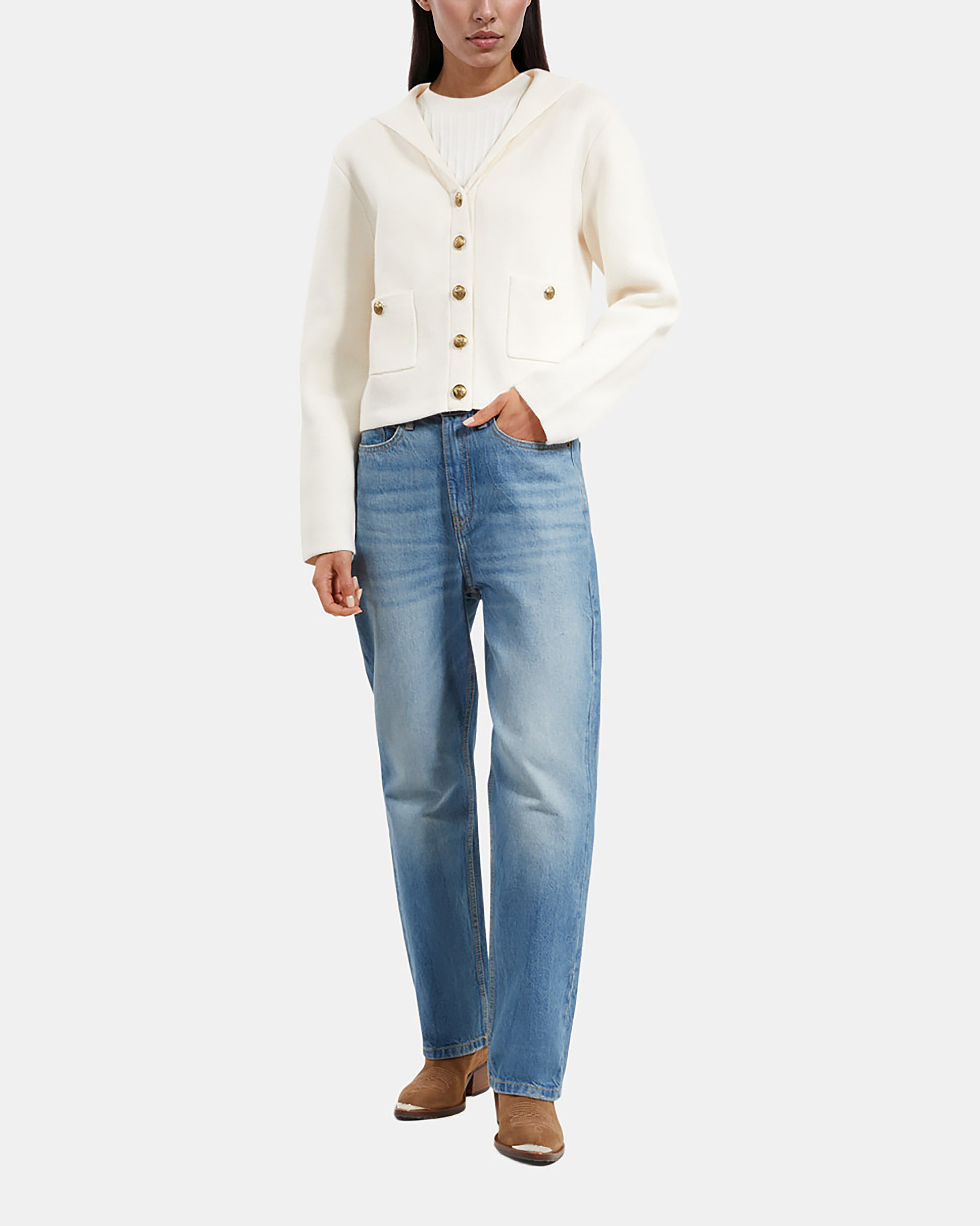 Ecru cotton and wool cardigan