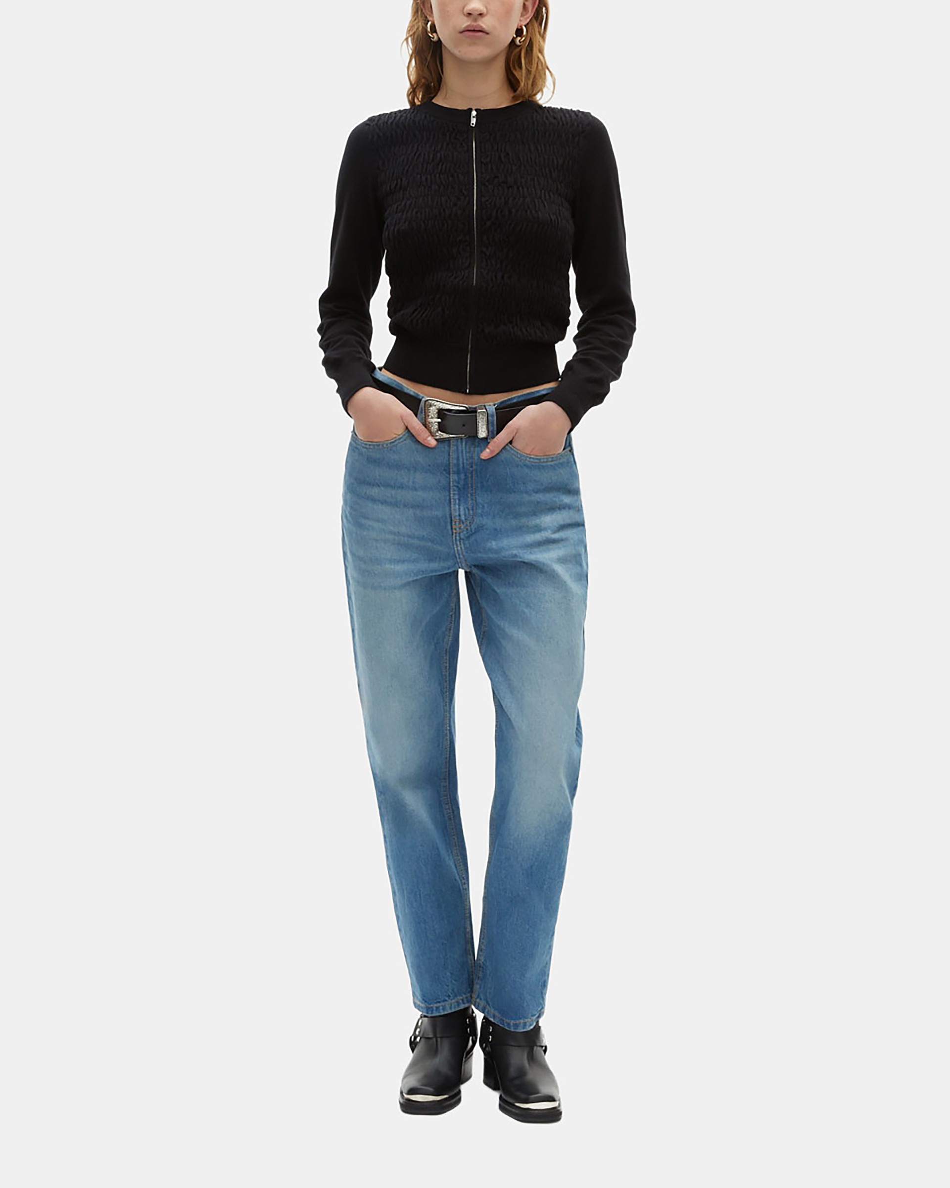 Black zipped cotton cardigan