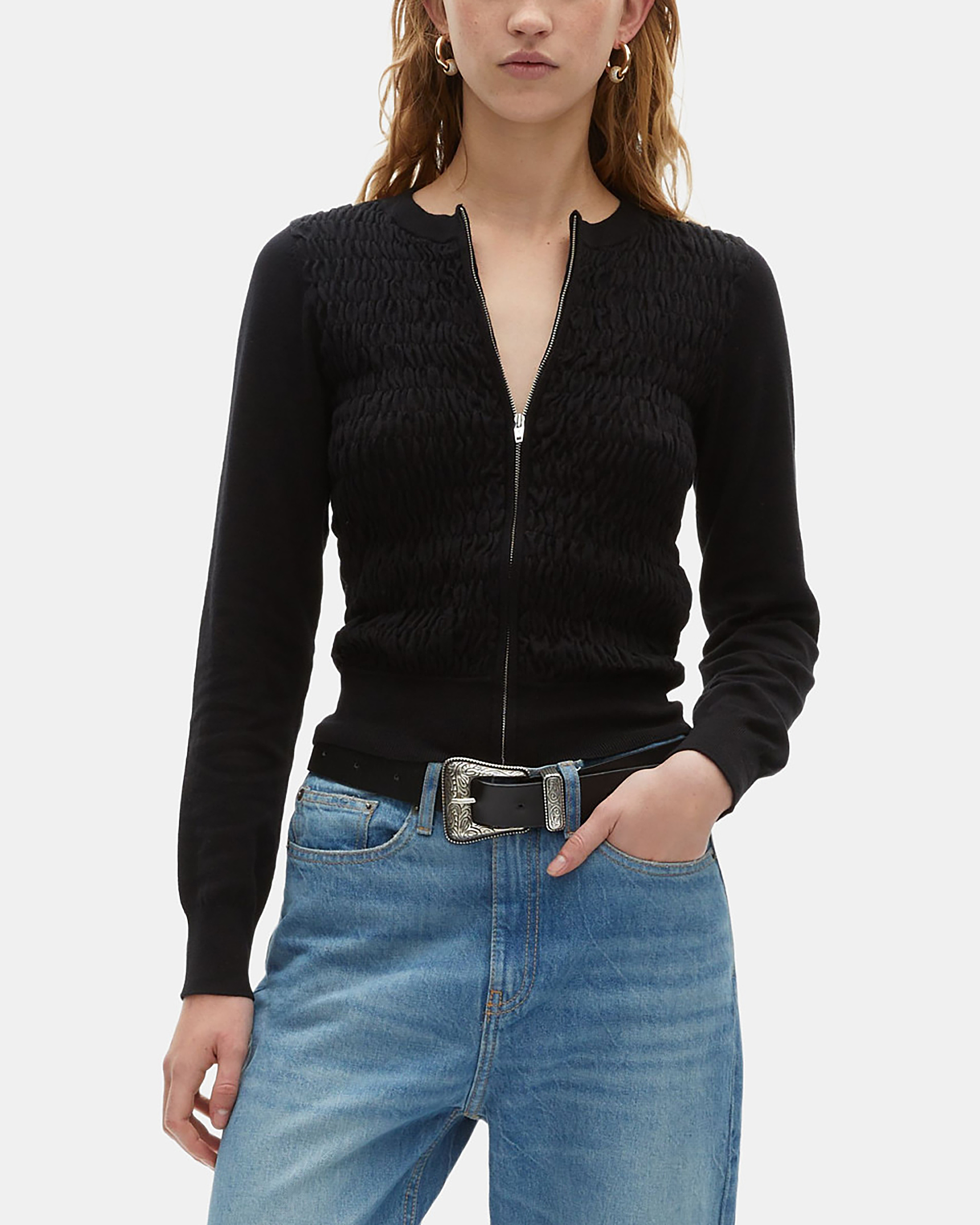 Black zipped cotton cardigan