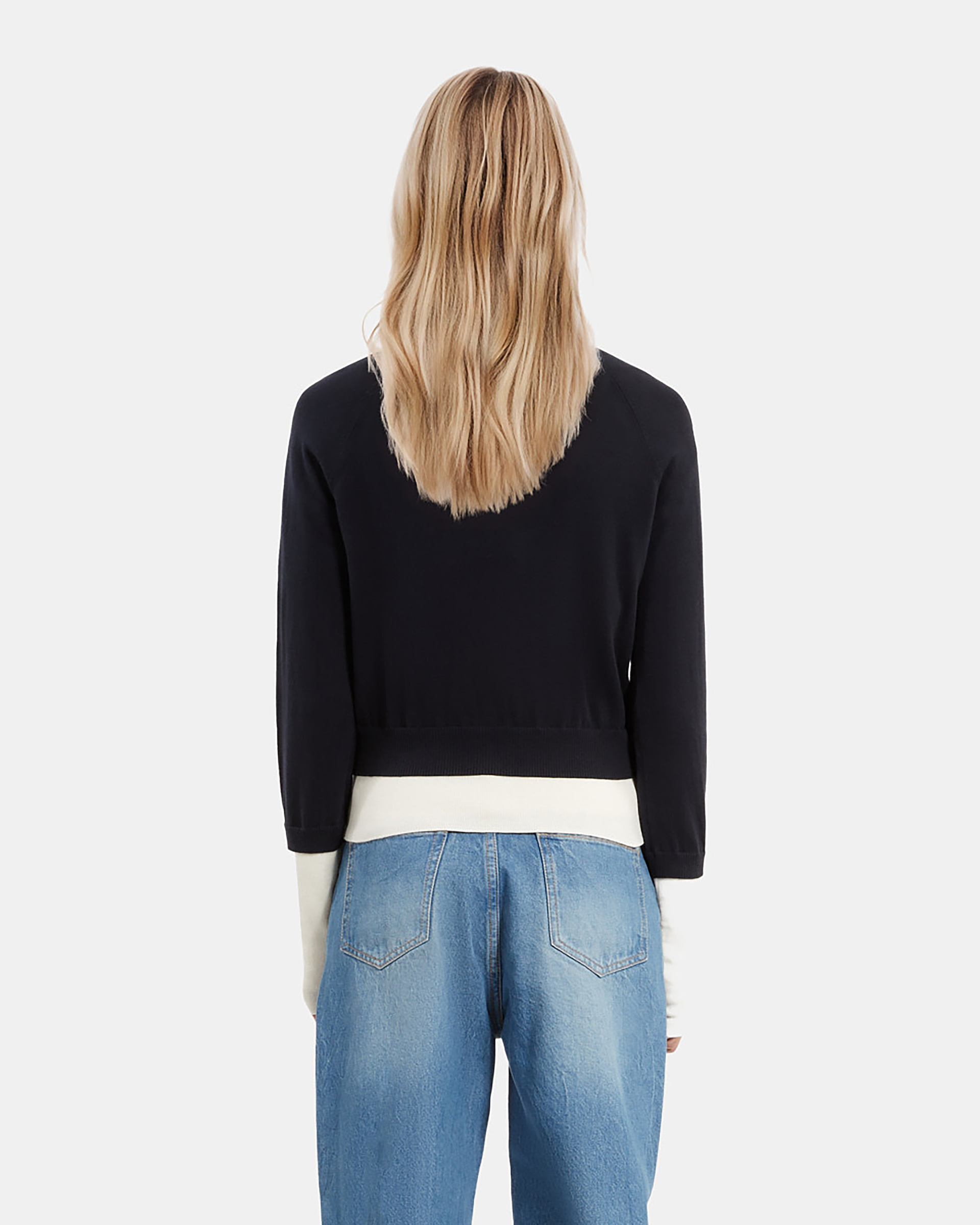 Navy blue and ecru cotton cardigan