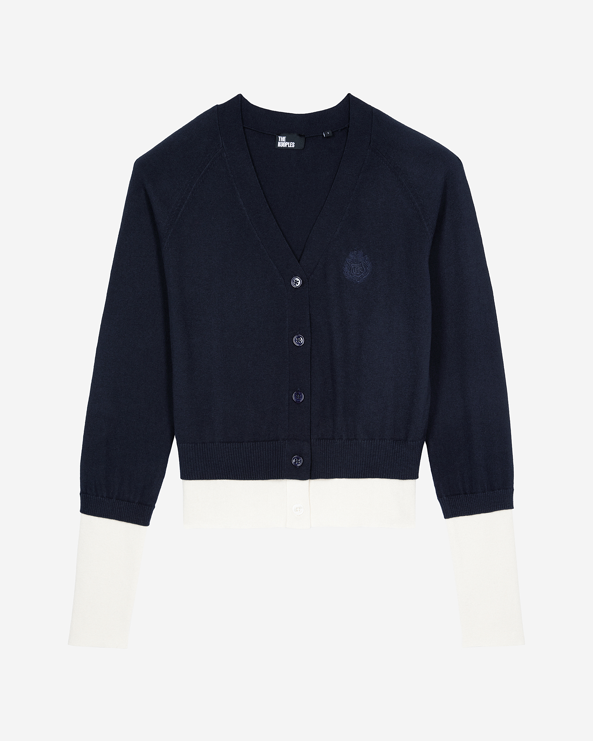 Navy blue and ecru cotton cardigan