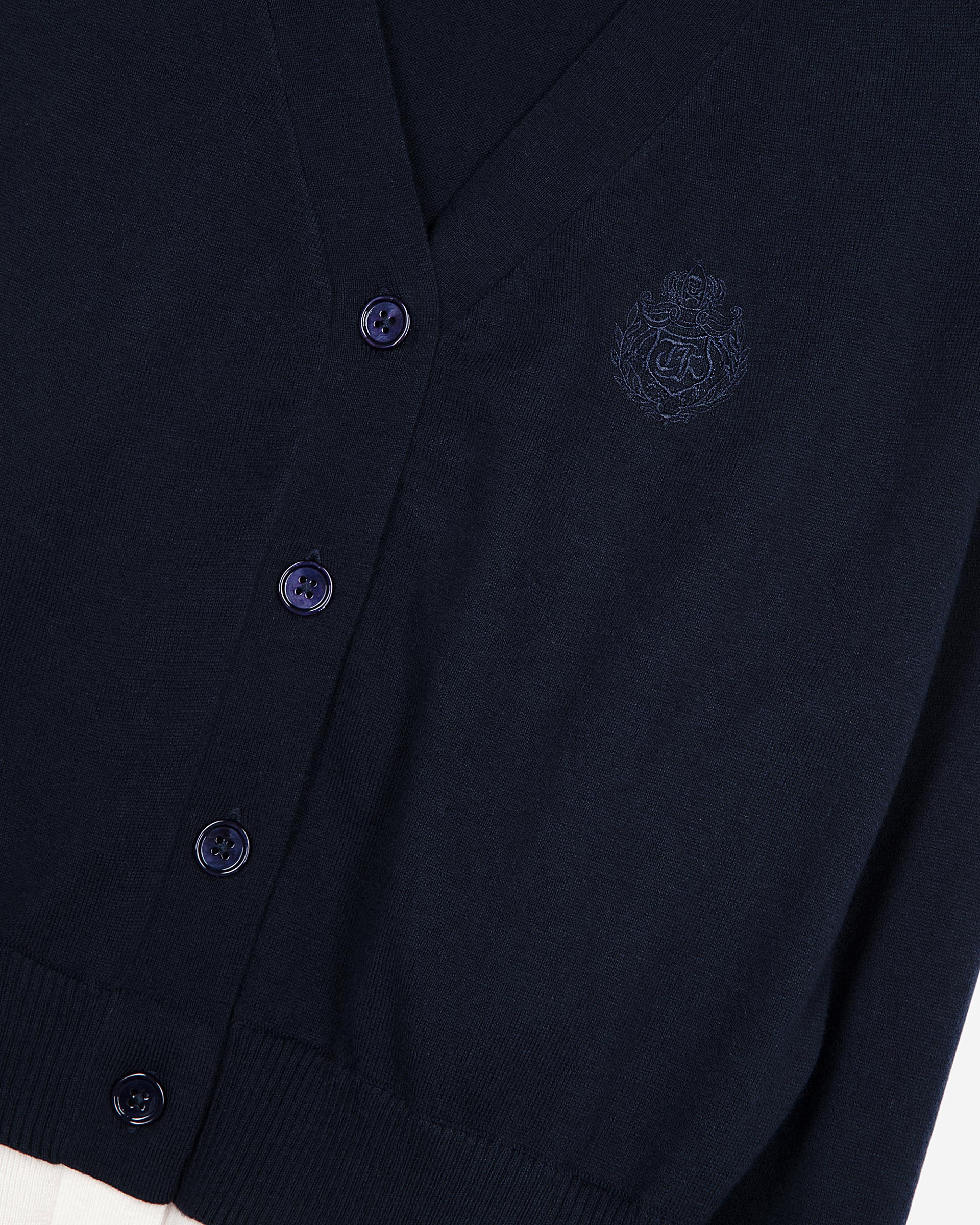 Navy blue and ecru cotton cardigan