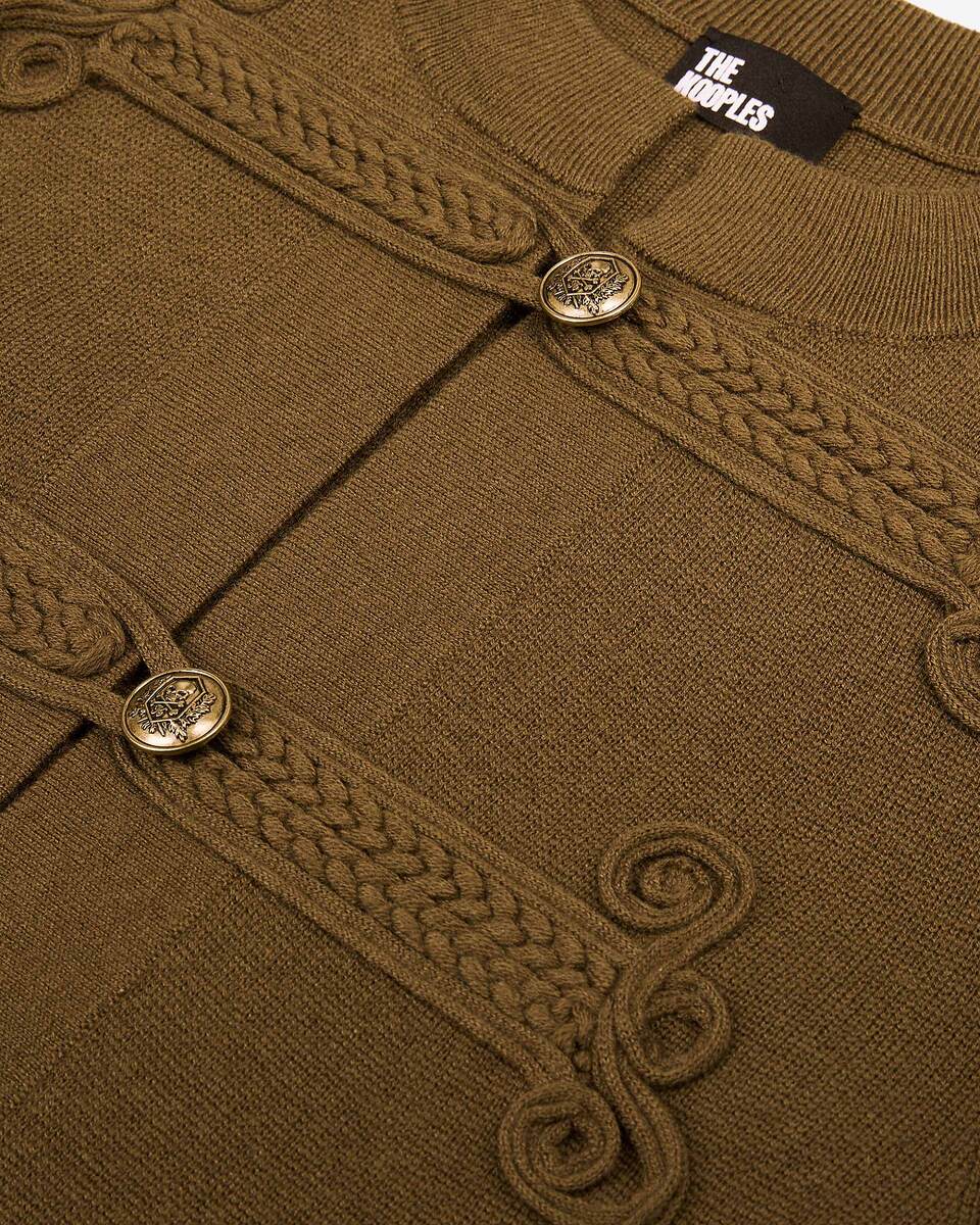 Khaki officer-style wool cardigan