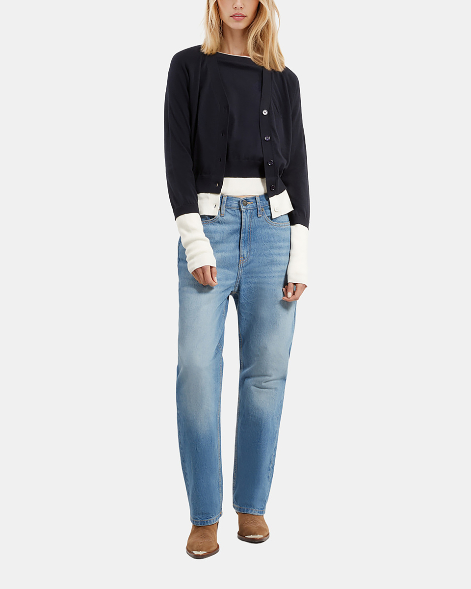 Navy blue and ecru cotton cardigan