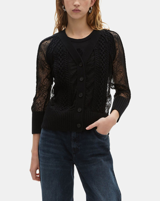 Black wool and lace cardigan