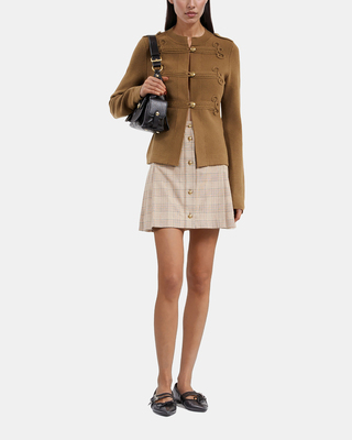 Khaki officer-style wool cardigan