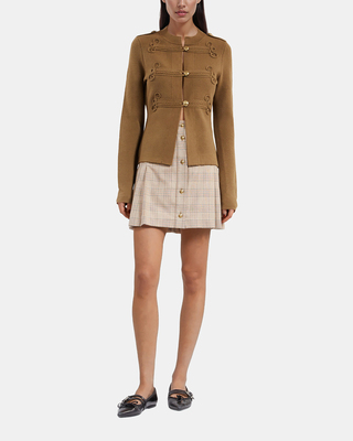 Khaki officer-style wool cardigan