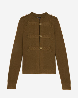 Khaki officer-style wool cardigan