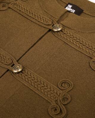 Khaki officer-style wool cardigan