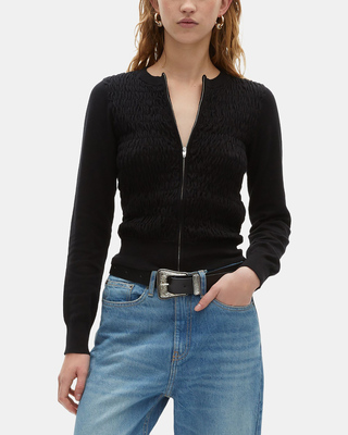Black zipped cotton cardigan