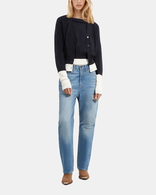 Navy blue and ecru cotton cardigan