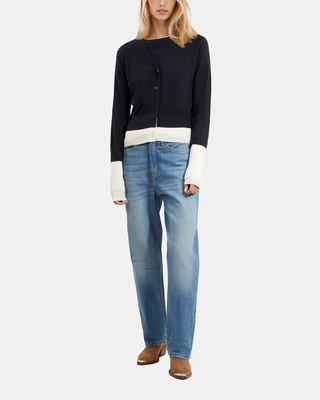 Navy blue and ecru cotton cardigan