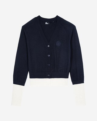 Navy blue and ecru cotton cardigan