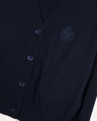Navy blue and ecru cotton cardigan