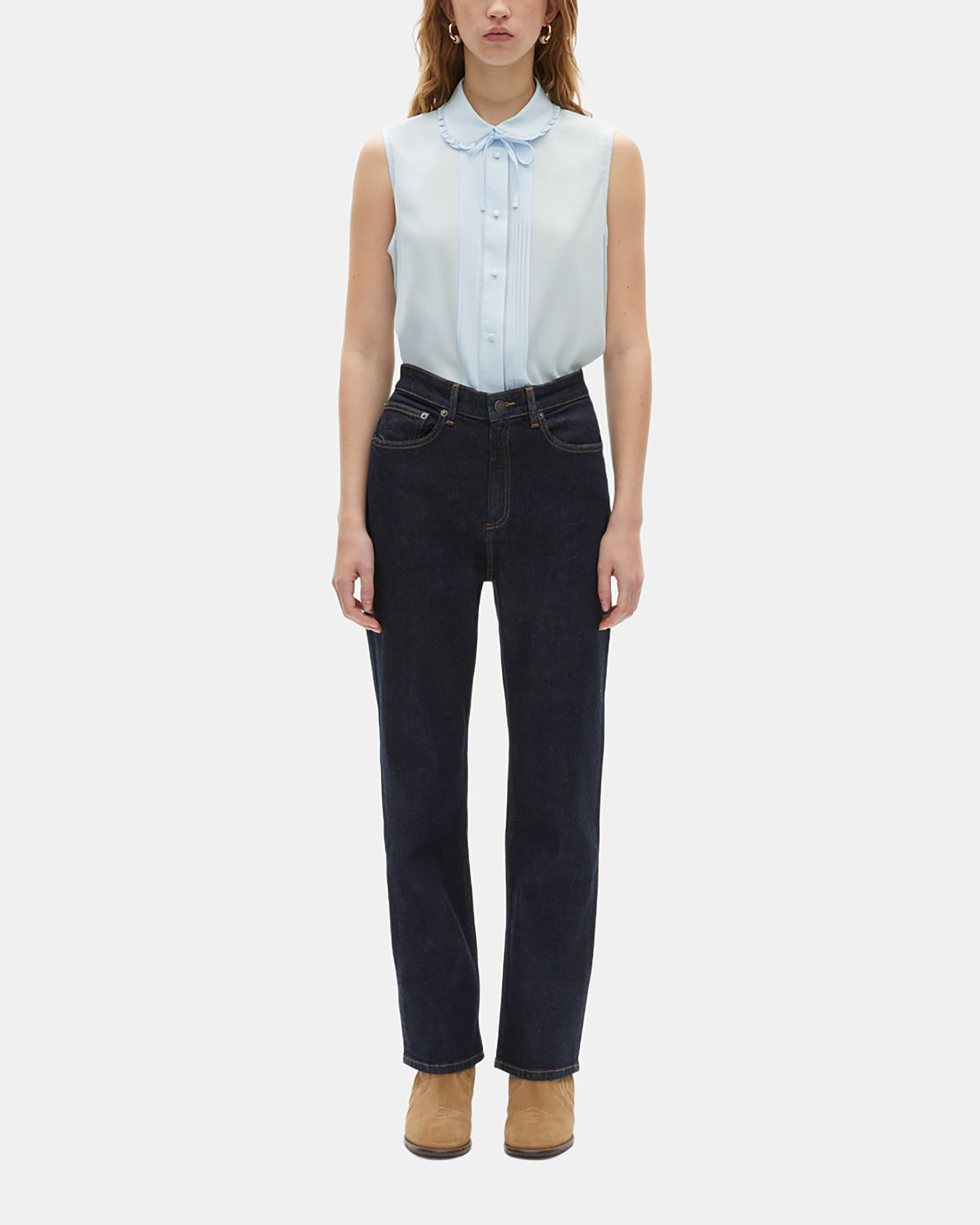 Light blue silk sleeveless shirt