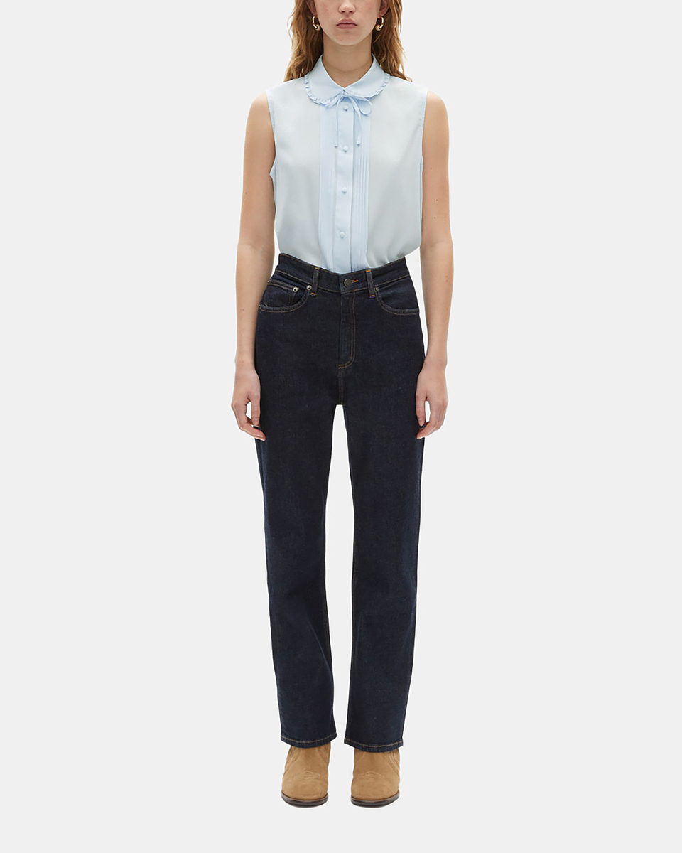 Light blue silk sleeveless shirt