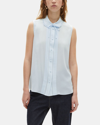 Light blue silk sleeveless shirt