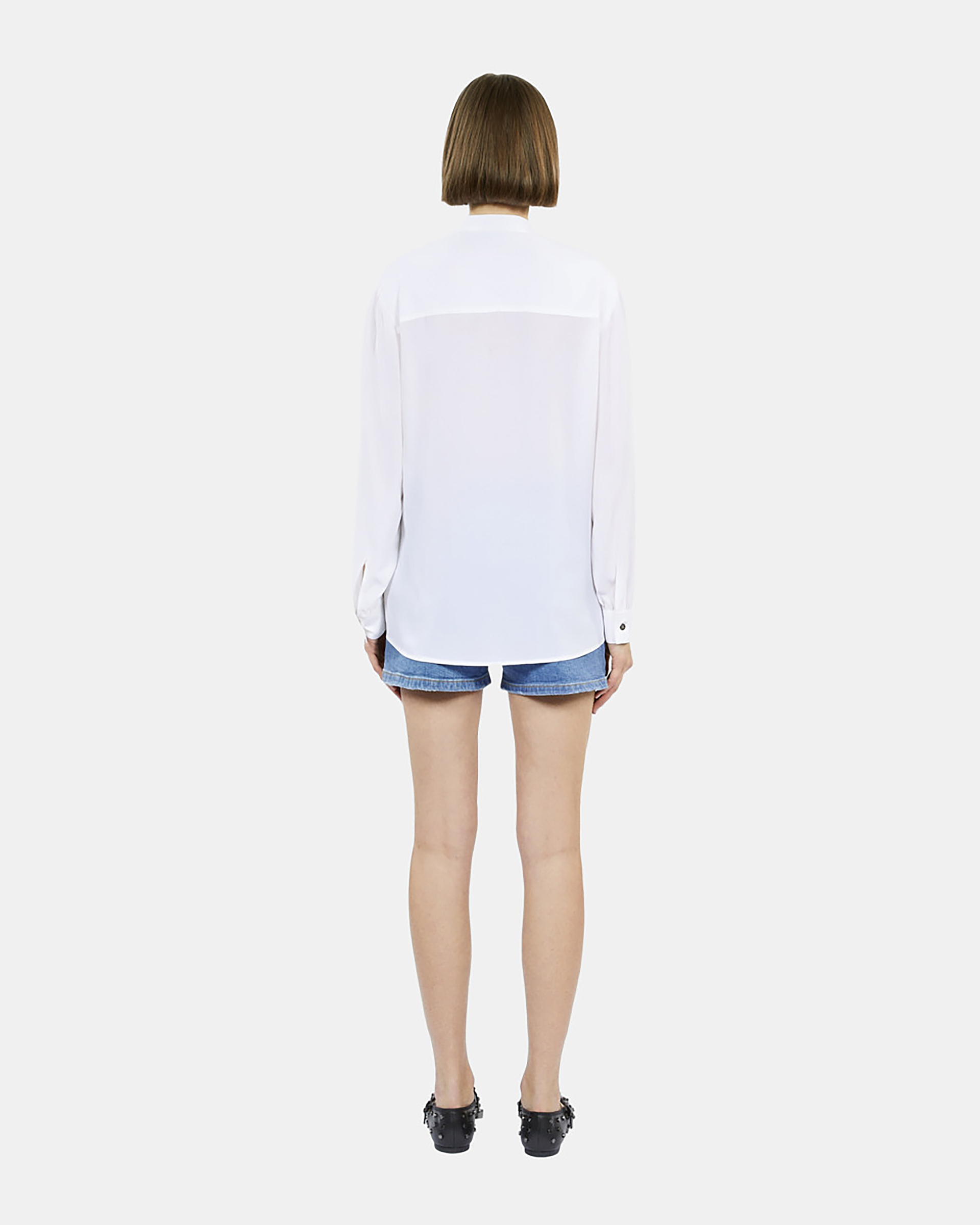 Ecru silk shirt with pleating
