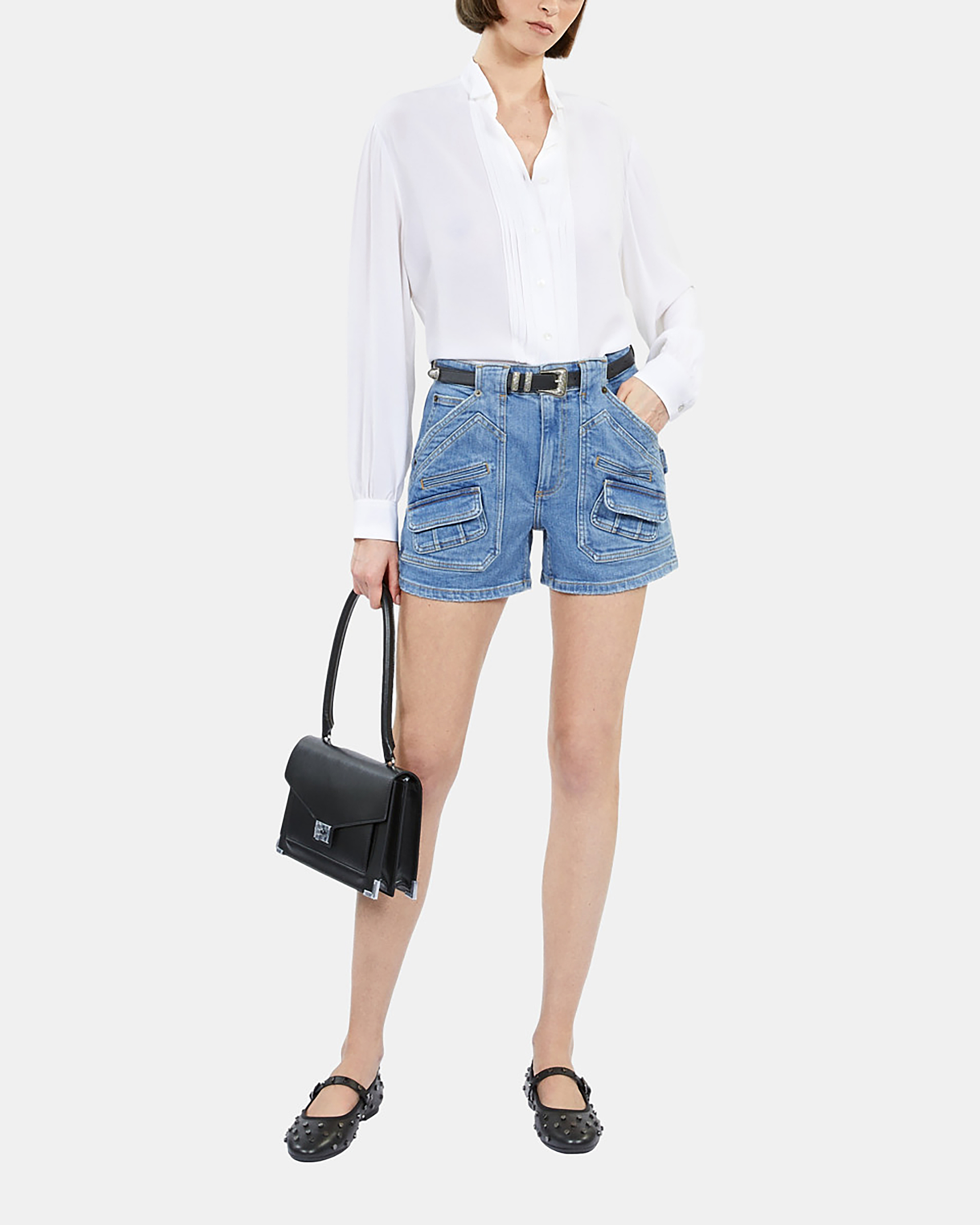 Ecru silk shirt with pleating