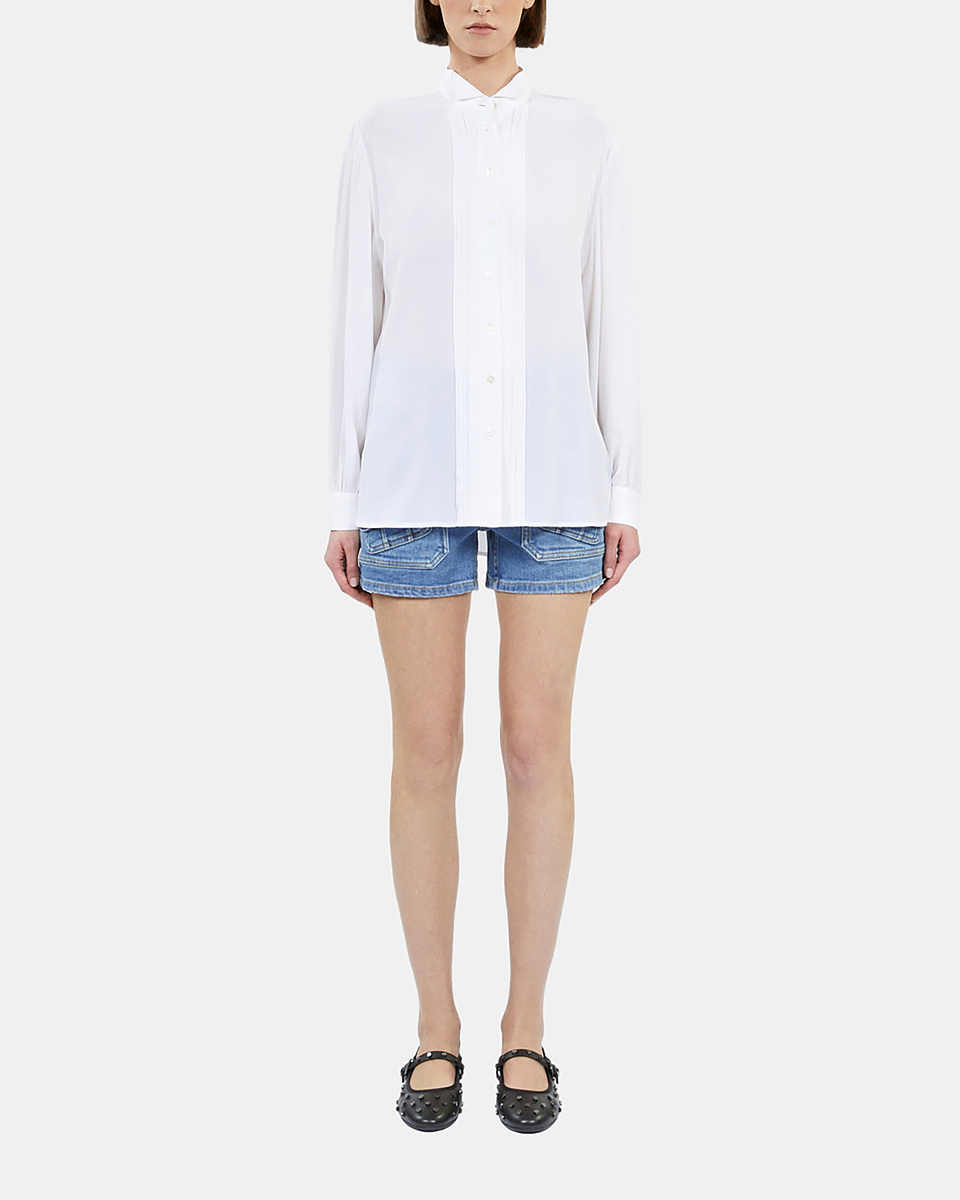 Ecru silk shirt with pleating