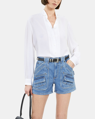 Ecru silk shirt with pleating